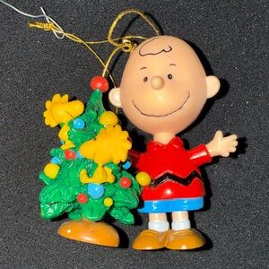 Peanuts Charlie Brown with Colorful Holiday Tree and Woodstock. Ornament